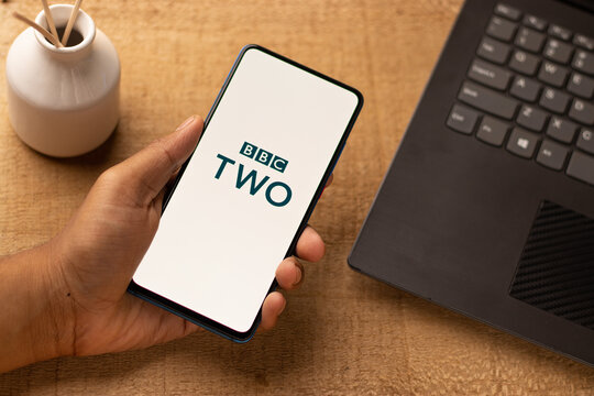 Assam, india - June 21, 2021 : BBC Two logo on phone screen stock image.
