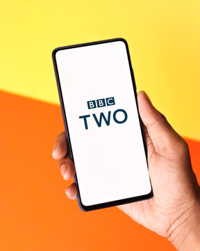 Assam, india - June 21, 2021 : BBC Two logo on phone screen stock image.