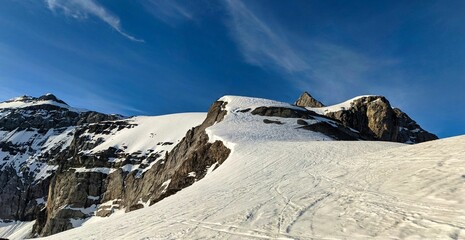 ski tour to the mountain Clariden in Switzerland. mountaineering in spring in the Glarus and Uri...