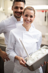 Fototapeta na wymiar man and woman making ice cream