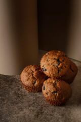 blueberry muffins stack on the background