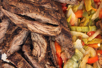 Beef and Chicken Fajita Takeout Meal Close up