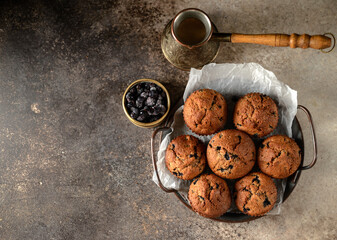 blueberry muffins and coffee on plate