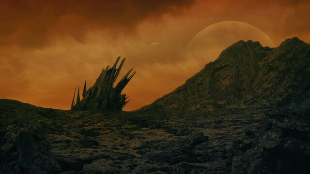 Metal Structure In Alien Planet Landscape
