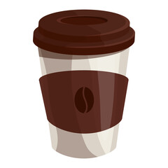 Paper cup with aromatic coffee. Cartoon vector graphics