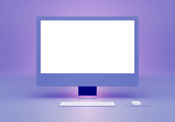 3d rendering blue computer monitor mockup design