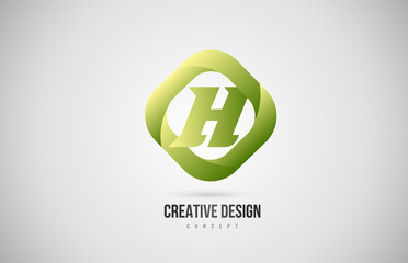green H alphabet letter icon logo with rhombus shape. Creative gradient design for company and business