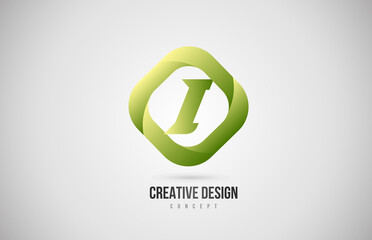 green I alphabet letter icon logo with rhombus shape. Creative gradient design for company and business