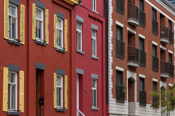 Fototapeta na wymiar A row of colourful homes in Montreal.