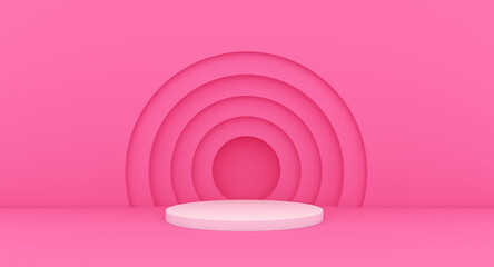 Pink podium with circles background. 3d rendering.
