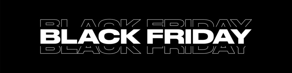 Black Friday typography banner. Black Friday modern linear typography text illustration isolated on black background. Design template for Black Friday sale banner. - 450916782