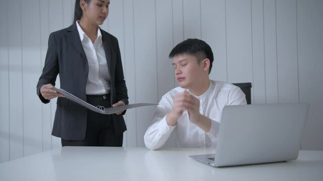 Business concept of 4k Resolution. Asian men were blamed by supervisors in the office.