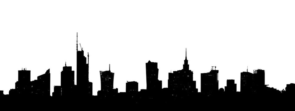 Warsaw city center skyline, black and white picture