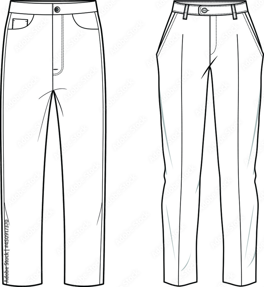 Wall mural women regular straight leg pant flat sketch vector illustration