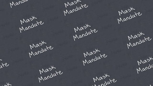 Looping scrolling mask mandate written in white chalk on a black chalkboard
