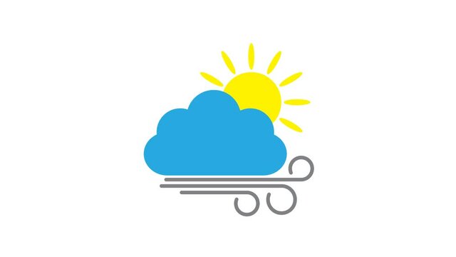 cloud, wind and sun icon animation. weather video 4k