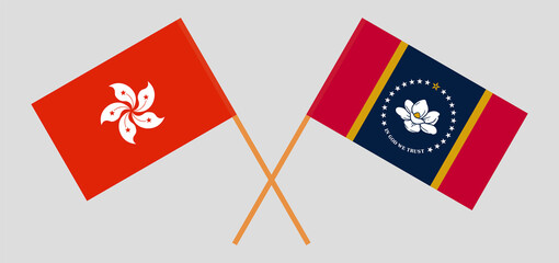 Crossed flags of Hong Kong and the State of Mississippi. Official colors. Correct proportion