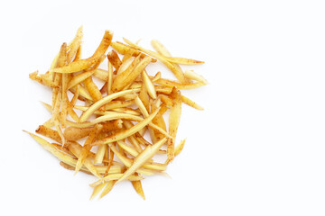 Sliced finger root on white background.