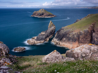 Long exposure of the sea stacks at the end of the Rumps on the north Cornwall coast