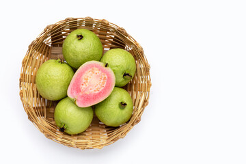 Fresh pink guava on white background.