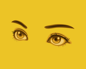 woman eyes solid color vector illustration side view yellow background