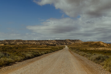 Dramatic landscape in the Bardenas desert in Spain