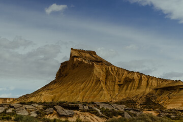Dramatic landscape in the Bardenas desert in Spain