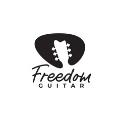 Black pick guitar negative space vector logo design