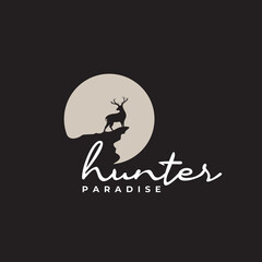 logo of Deer look back over the abyss with full moon background design