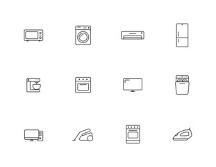 appliances line icon set. household electrical equipment symbols