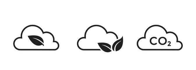 zero emissions line icon set. co2 emissions, carbon dioxide pollution. clean air, eco and environment symbol