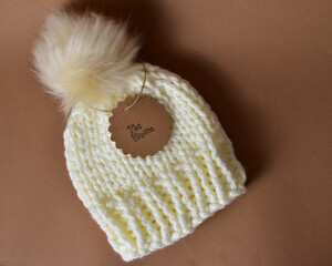 hand knit new baby hat to give as a gift 