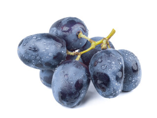Bunch of ripe dark blue grapes Isolated on white background. Fresh fruits.
