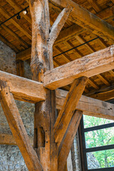 Wooden structure to support the roof of a farmhouse in Guipuzcoa, San Sebastian, Basque Country, Spain
