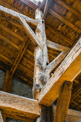 Wooden structure to support the roof of a farmhouse in Guipuzcoa, San Sebastian, Basque Country, Spain