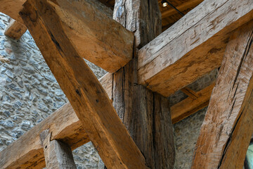 Wooden structure to support the roof of a farmhouse in Guipuzcoa, San Sebastian, Basque Country,...