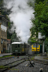 Steam train in the railway station of Azpeitia, Guipuzcoa, San Sebastian, Basque Country, Spain