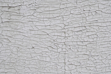 Background texture. Surface with white old cracked paint. Top view, copy space