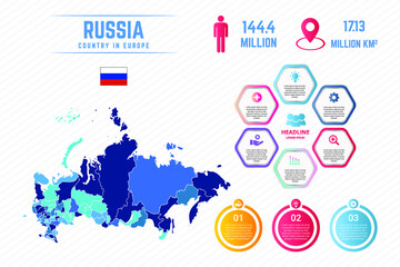 Fototapeta na wymiar Colorful Russia Map Infographic Template