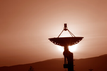 Observatory equipment, silhouette at sunrise