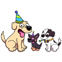 Cute Dog Birthday Party Cartoon 