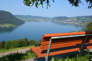 Obraz premium Blick uf den Ägerisee im Ägerital Kanton Zug, Schweiz