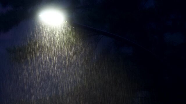 Tokyo,Japan - August 15, 2021: Heavy rain and street light in Tokyo
