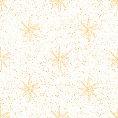 Hand Drawn Snowflakes Christmas Seamless Pattern. Subtle Flying Snow Flakes on chalk snowflakes Background. Astonishing chalk handdrawn snow overlay. Indelible holiday season decoration.