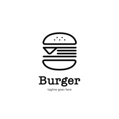 Hamburger Burger fast food logo with simple line style icon
