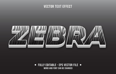 Editable text effect gradient style animal zebra skin pattern and black white color © nawaitgraph