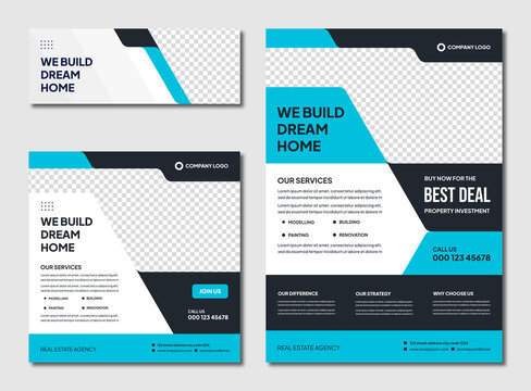 set of editable modern property real estate brochure and instagram post template