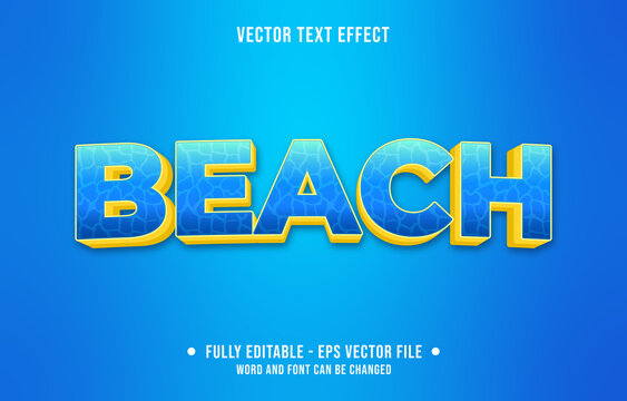 Editable text effect gradient style beach with water surface pattern and blue yellow color
