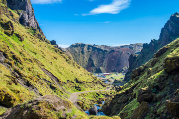 Beautiful rock formations of Thakgil canyon in Iceland