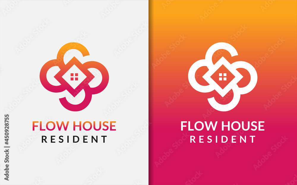 Poster abstract house logo design with circle and square combination.